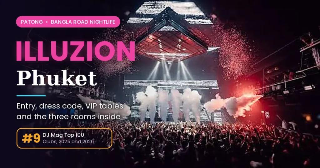 Illuzion Phuket nightclub guide cover showing a packed dance floor and the club's DJ Mag number 9 ranking